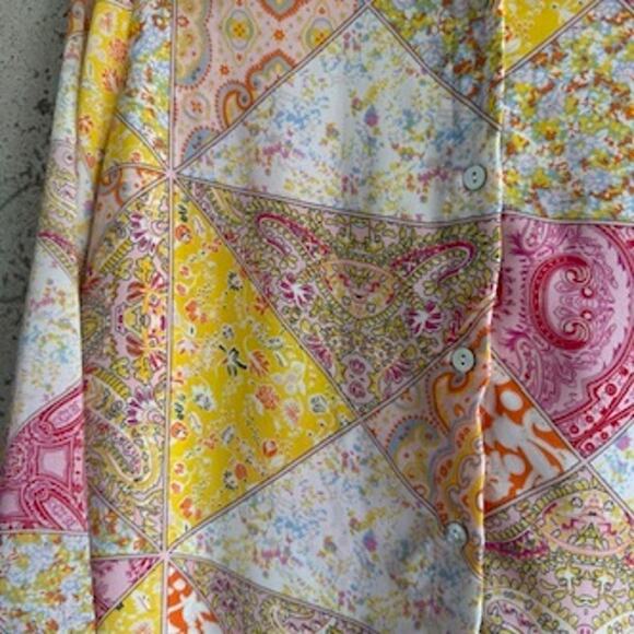 Cottagecore Bandana Paisley Button Up Blouse Patchwork Print Boho Western - Picture 4 of 8